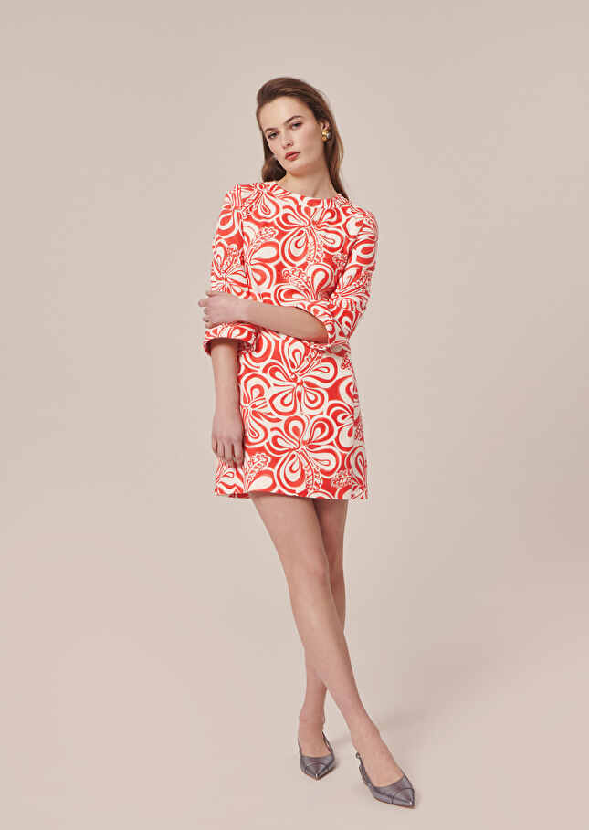 Rivanna Dress with coral graphic design cotton dress Coral TARA JARMON UK