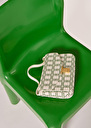 8 bis ecru with green graphic design bag Craie, Off-white, Taupe color TARA JARMON UK