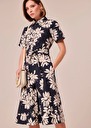 Retronie midnight blue flower printed poplin dress Nocturnal TARA JARMON UK