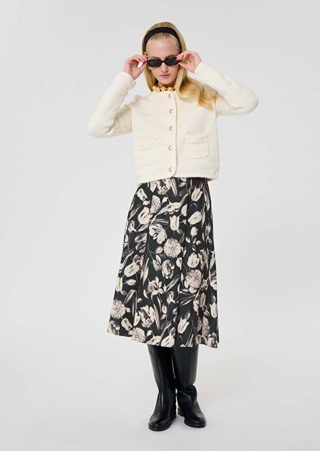 Black with ecru tulip print skirt Joe Craie TARA JARMON UK