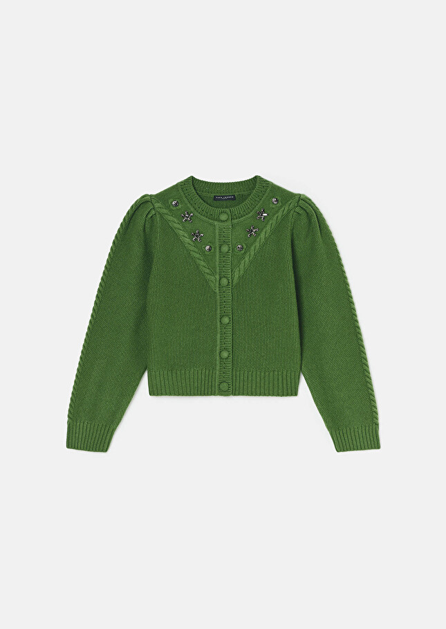 Green merino wool cardigan Gustave Cactus TARA JARMON UK