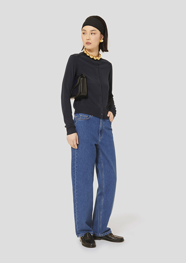 Midnight blue extrafine merino wool cardigan Ginno Night TARA JARMON UK