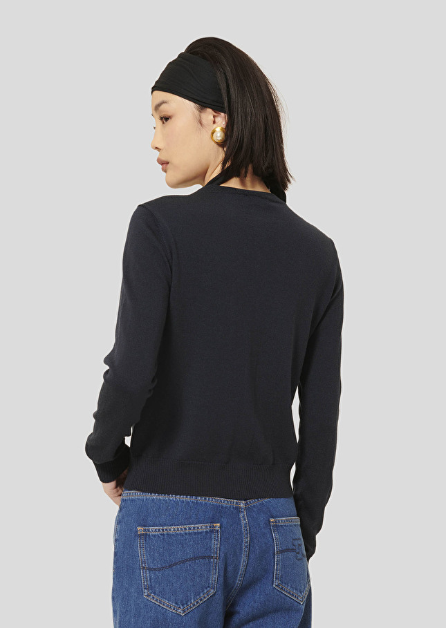 Midnight blue extrafine merino wool cardigan Ginno Night TARA JARMON UK