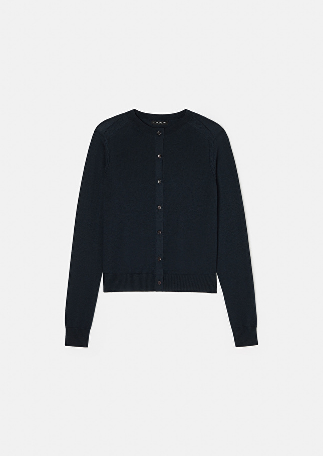 Midnight blue extrafine merino wool cardigan Ginno Night TARA JARMON UK