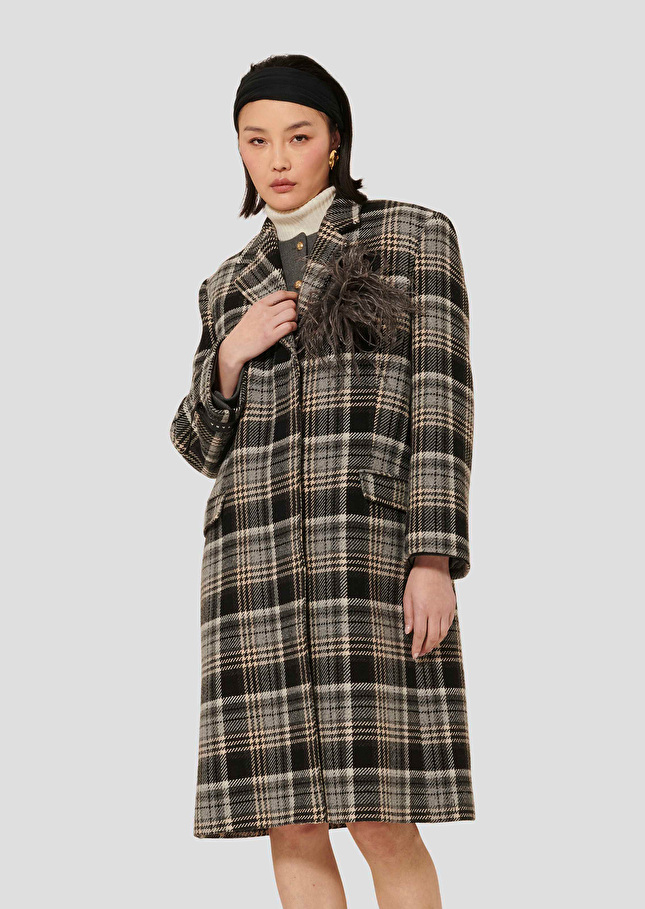 Grey tartan coat Marcel Grey TARA JARMON UK