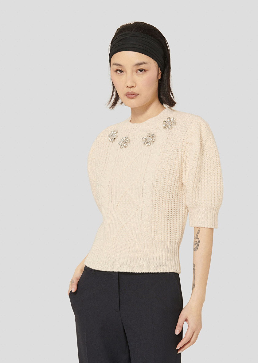 Ecru sweater in merinos wool Psyche Off-white TARA JARMON UK