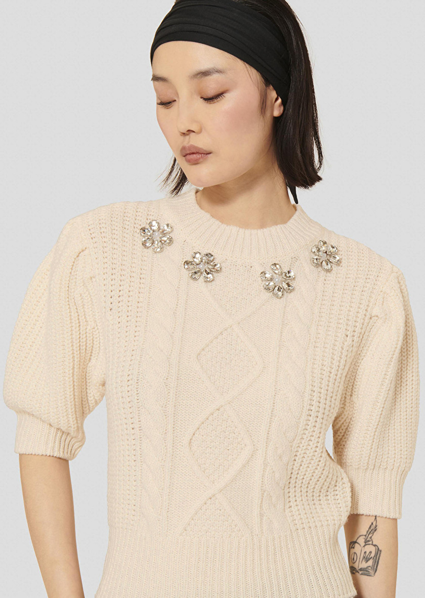 Ecru sweater in merinos wool Psyche Off-white TARA JARMON UK