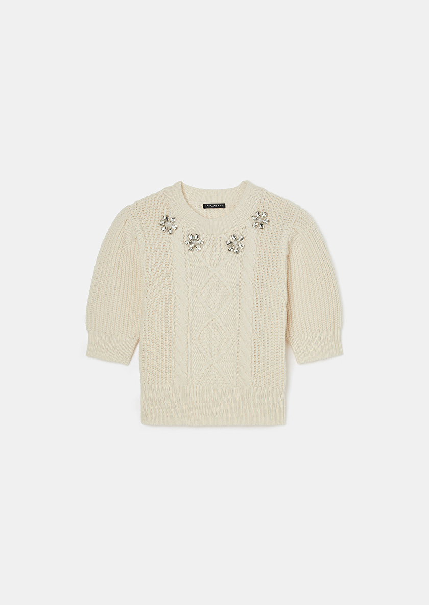 Ecru sweater in merinos wool Psyche Off-white TARA JARMON UK