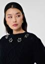 Midnight blue merino wool sweater Psyche Night, Off-white TARA JARMON UK