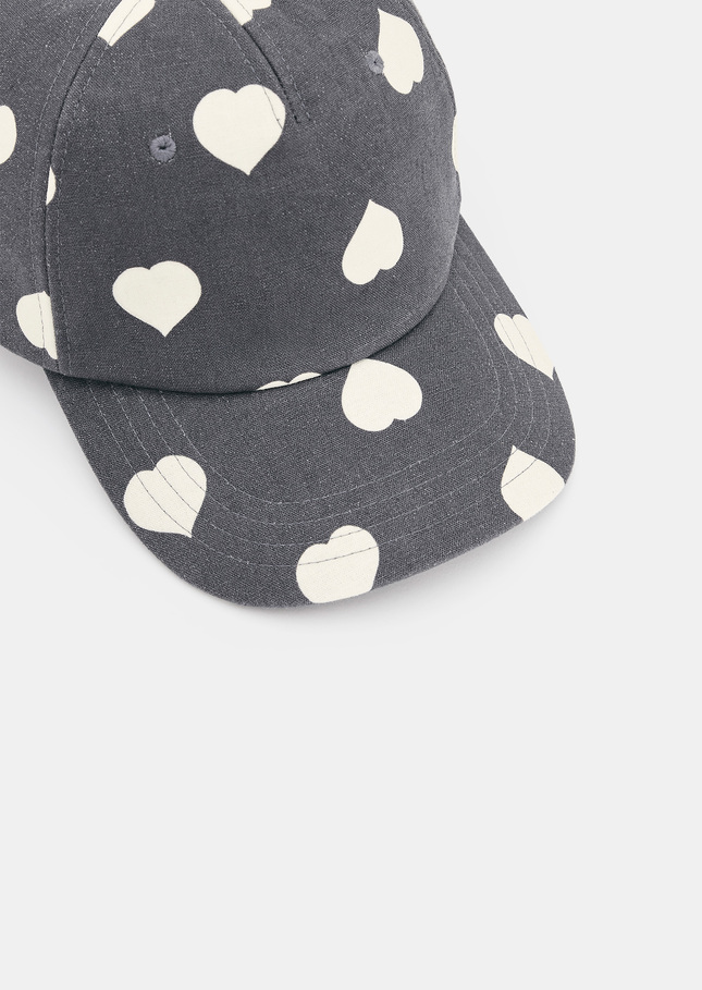 Carole grey mini hearts pattern cotton and linen cap Grey TARA JARMON UK