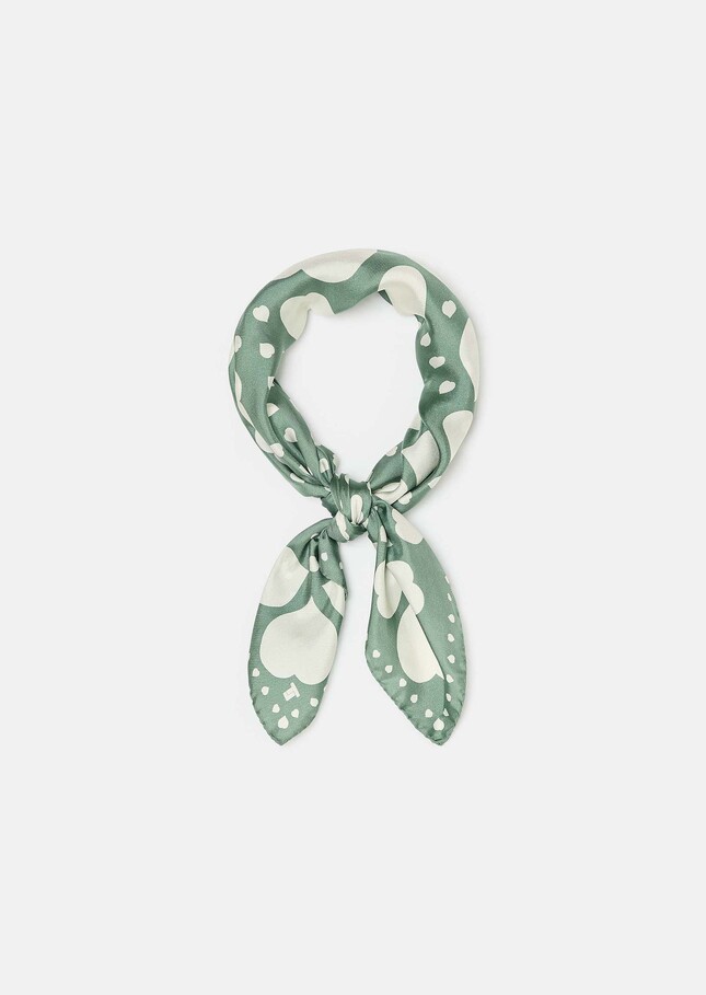 Estee green silk scarf with green hearts Lime tree TARA JARMON UK