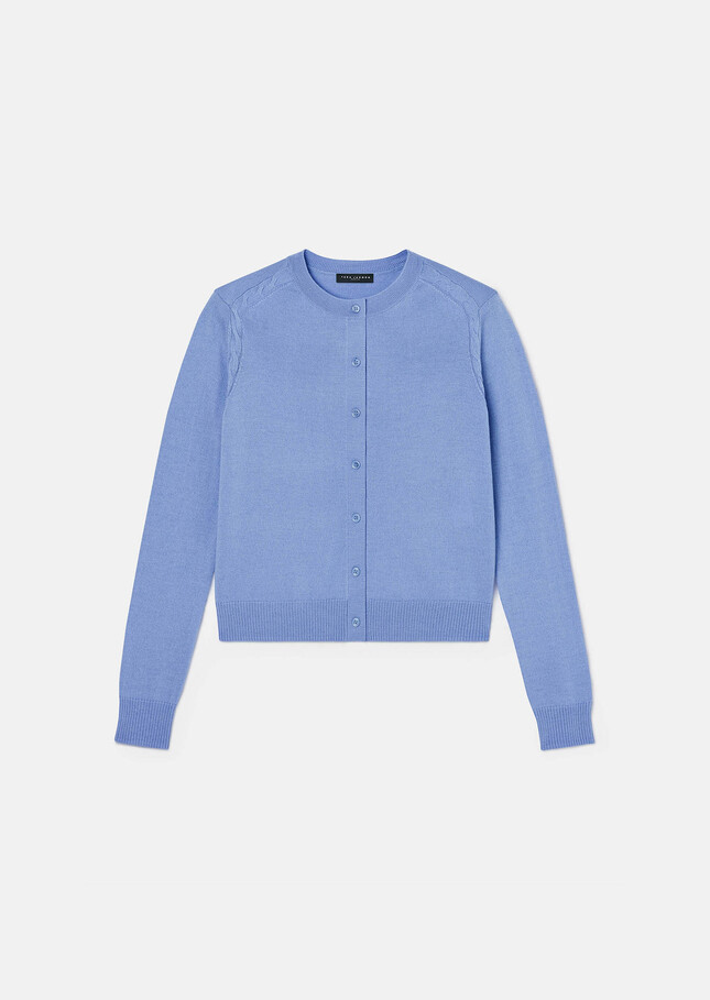 Ginno blue cardigan in merino wool Horizon TARA JARMON UK