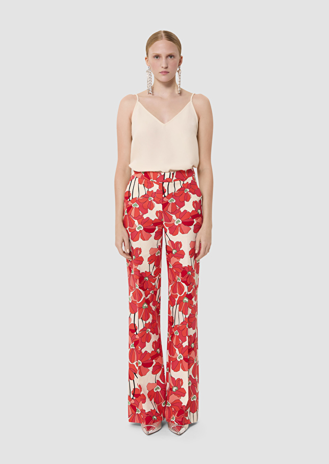 Primavera red red cotton floral print pants Poppy TARA JARMON UK