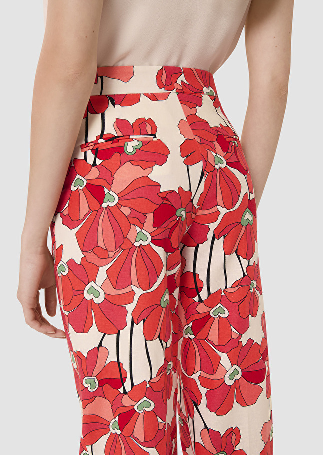 Primavera red red cotton floral print pants Poppy TARA JARMON UK