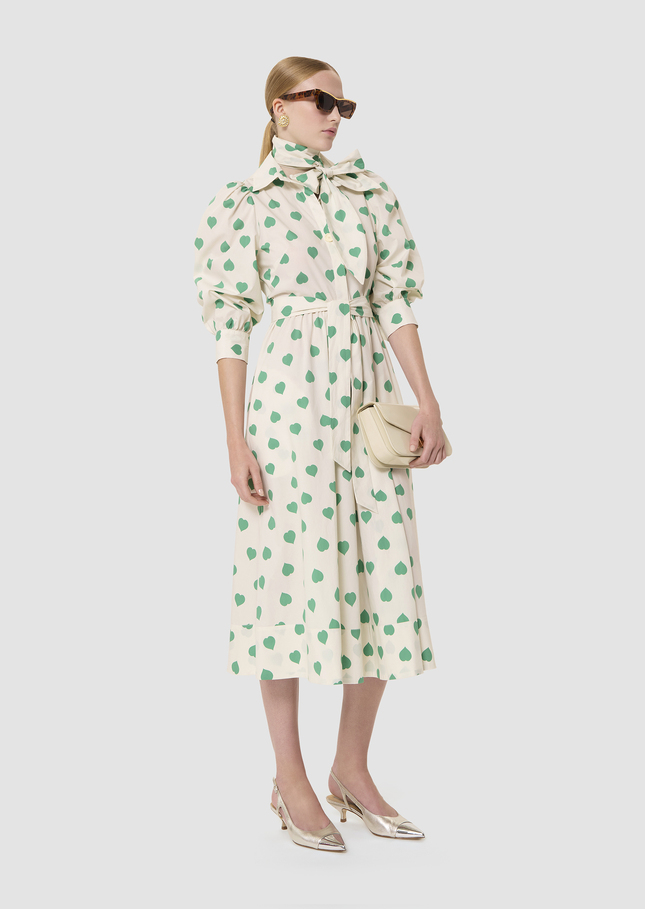 Rivoltine ecru hearts print poplin dress Pistache TARA JARMON UK