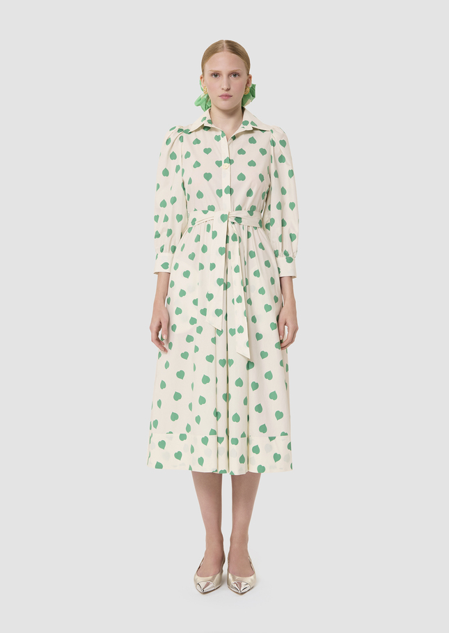 Rivoltine ecru hearts print poplin dress Pistache TARA JARMON UK