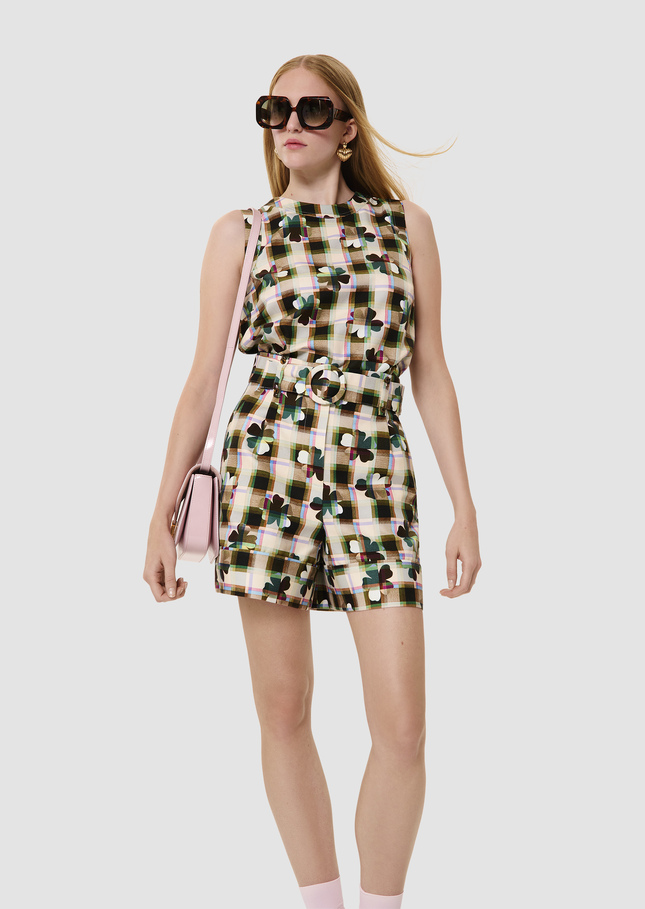 Shelby green short with clover pattern Thym TARA JARMON UK