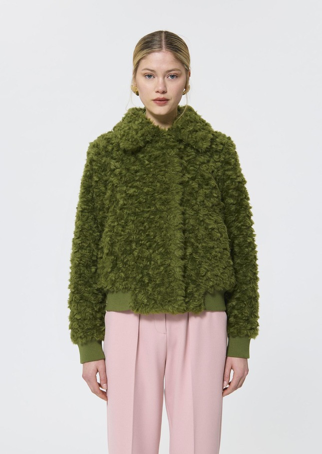 Bianca Jacket green faux fur boucle Cactus TARA JARMON UK