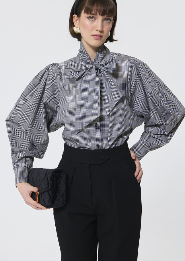 Candya shirt grey gingham patchwork poplin Charcoal TARA JARMON UK
