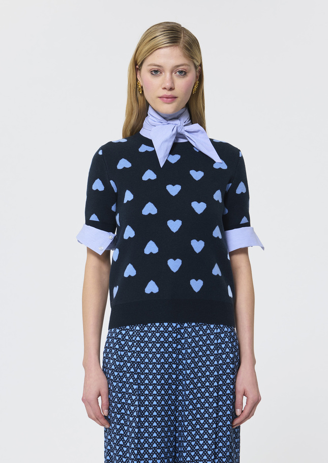 Polla sweater midnight blue jacquard hearts Night TARA JARMON UK