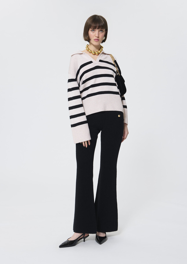 Paola sweater ecru with black stripes in wool Off-white TARA JARMON UK