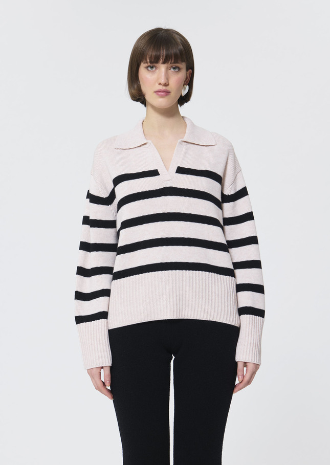 Paola sweater ecru with black stripes in wool Off-white TARA JARMON UK