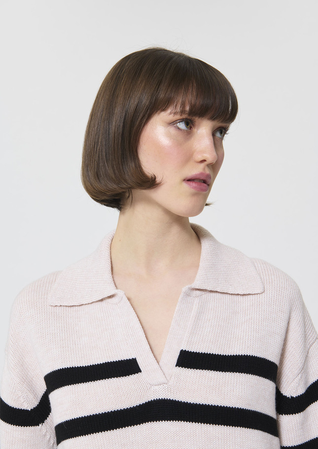 Paola sweater ecru with black stripes in wool Off-white TARA JARMON UK