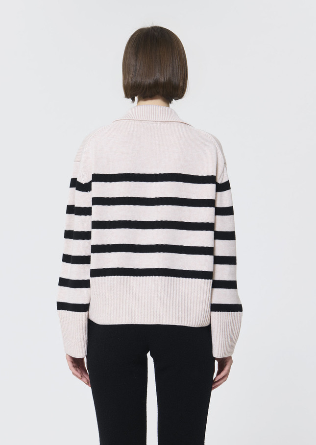 Paola sweater ecru with black stripes in wool Off-white TARA JARMON UK