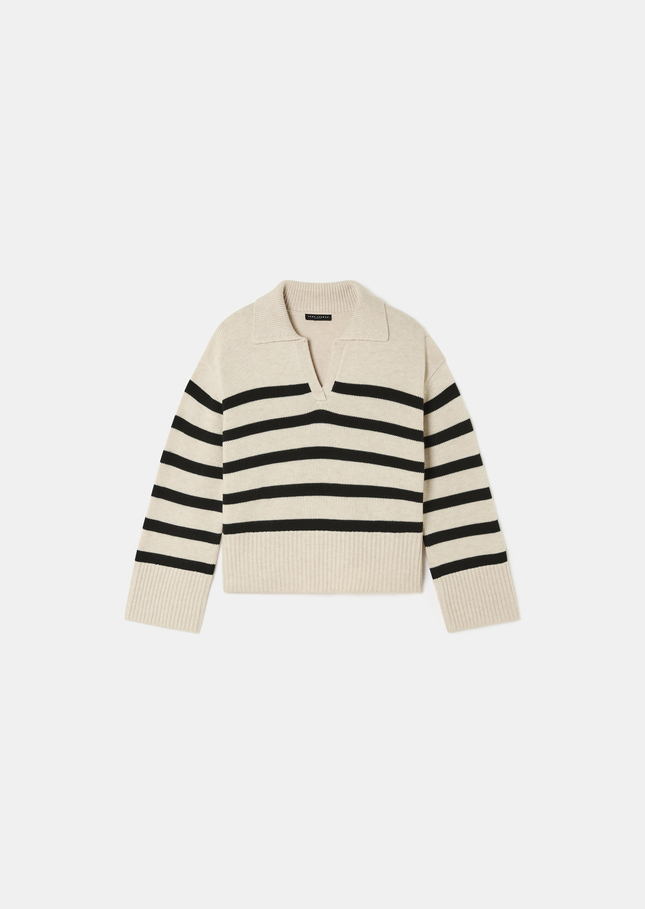 Paola sweater ecru with black stripes in wool Off-white TARA JARMON UK