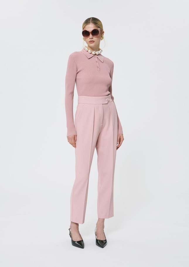 Priscilla Sweater pale pink extra-fine ribbed knit Blush TARA JARMON UK