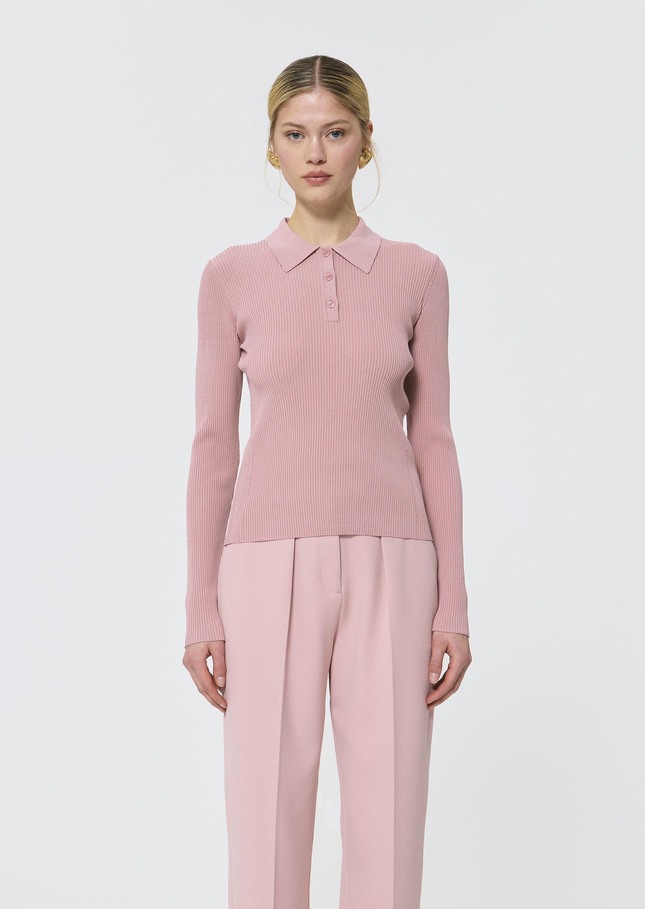 Priscilla Sweater pale pink extra-fine ribbed knit Blush TARA JARMON UK