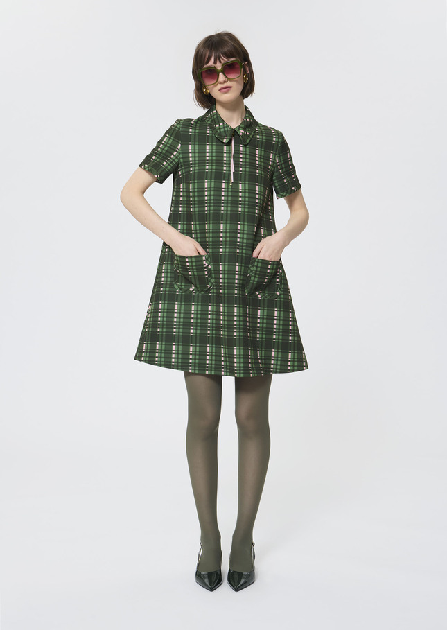 Rubina Dress green plaid double canvas Cactus TARA JARMON UK