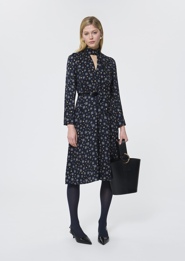 Rufus Dress midnight blue floral print Night TARA JARMON UK
