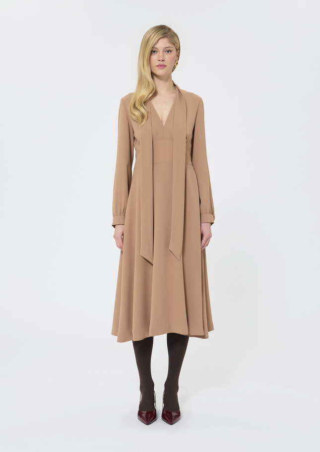 Rosalie Dress beige crepe Nut brown TARA JARMON UK