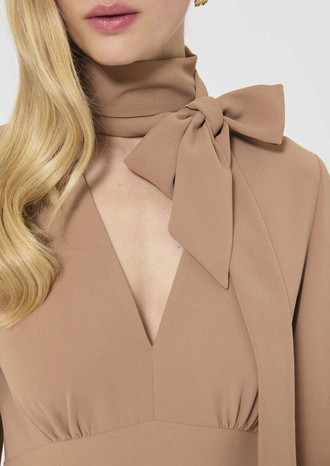 Rosalie Dress beige crepe Nut brown TARA JARMON UK