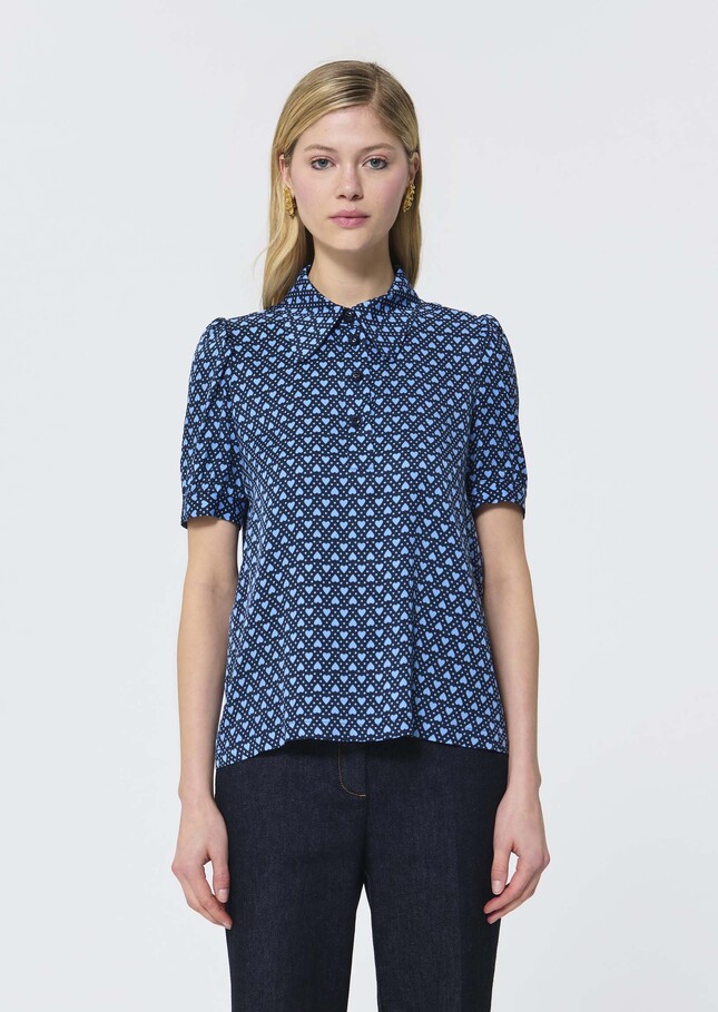 Tonino top midnight blue with mini heart print Night TARA JARMON UK