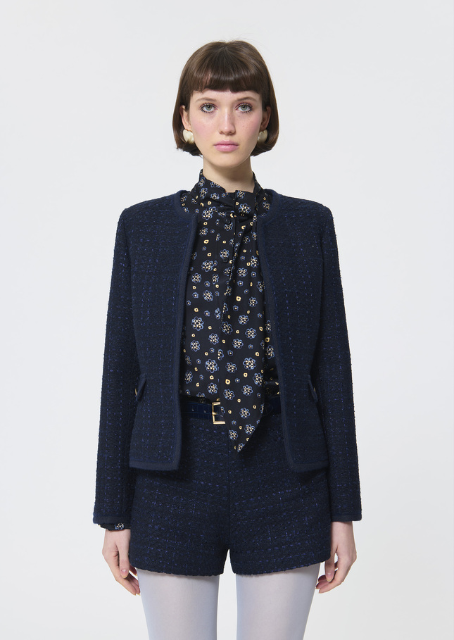 Velvet Jacket midnight blue iridescent tweed Night TARA JARMON UK