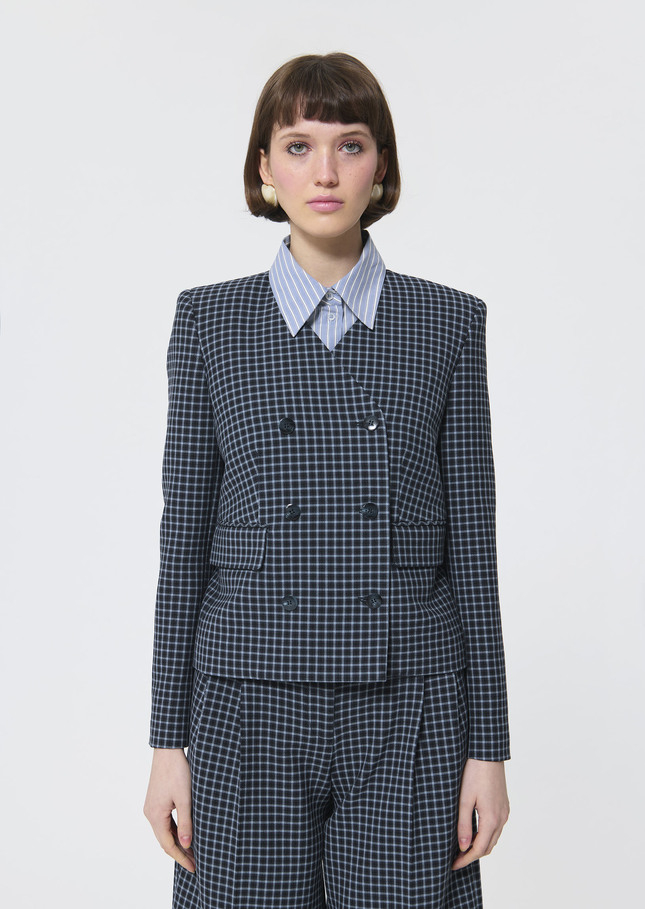 Vermeil Jacket navy blue with small checks Night TARA JARMON UK