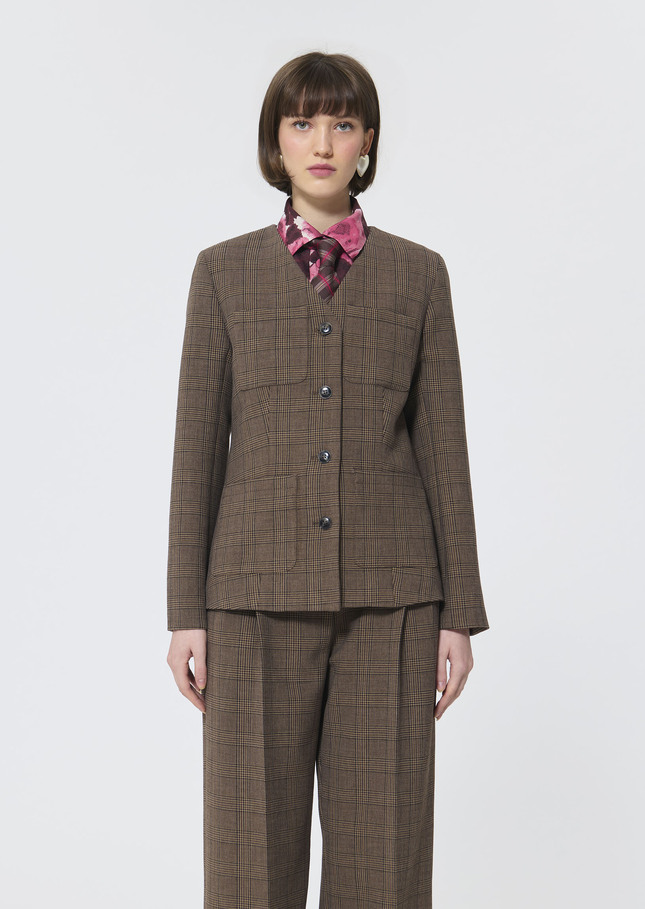 Vittoria jacket beige Prince of Wales check Taupe color TARA JARMON UK
