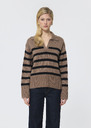 Paola sweater beige with black stripes in wool Taupe color TARA JARMON UK