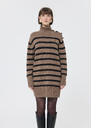 Roccio sweater dress beige with black stripes in wool Taupe color TARA JARMON UK