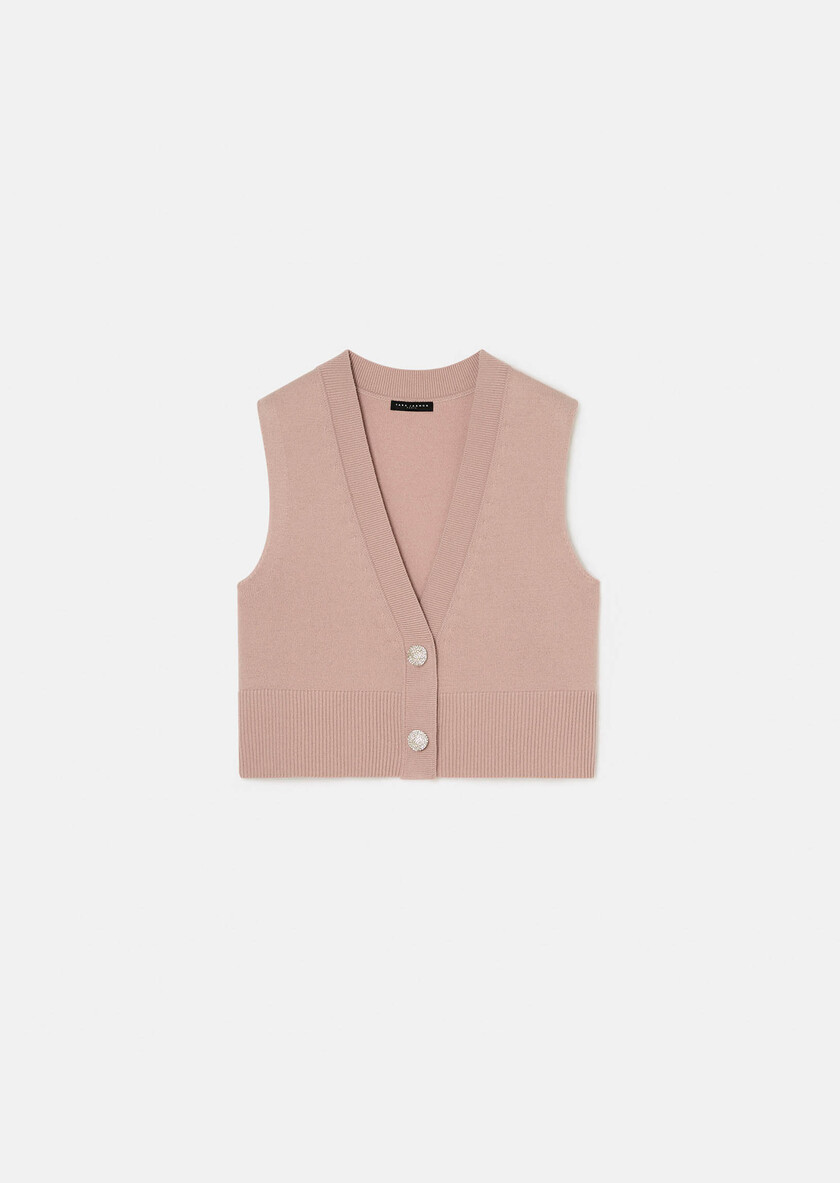 Gilles vest pale pink wool and alpaca Blush TARA JARMON UK
