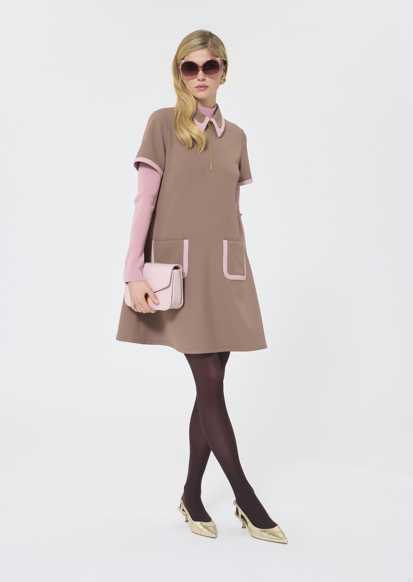 Rubina Dress beige double canvas Taupe color TARA JARMON UK