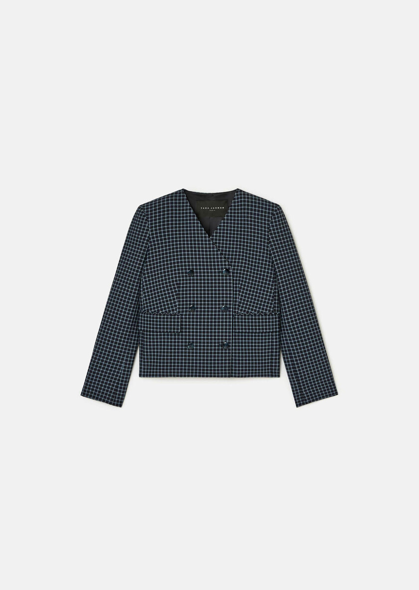 Vermeil Jacket navy blue with small checks Night TARA JARMON UK