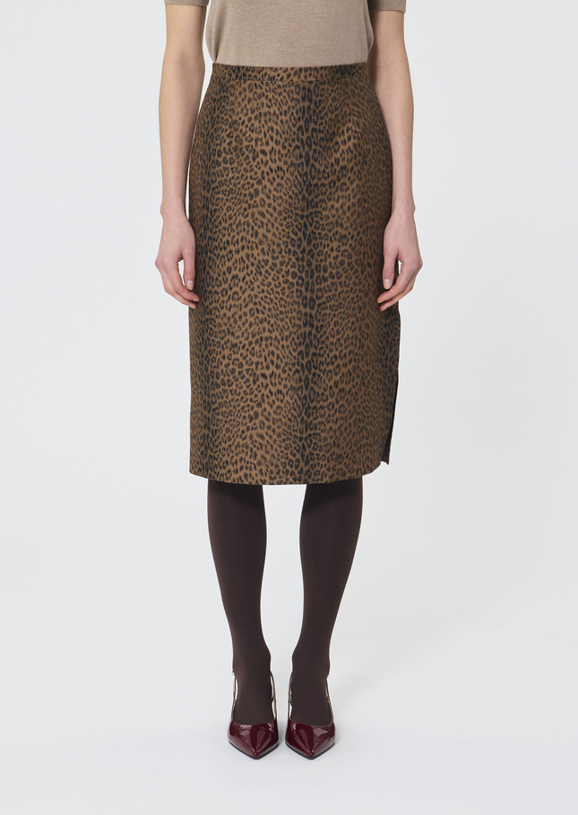 Jaden skirt beige leopard jacquard Nut brown TARA JARMON UK