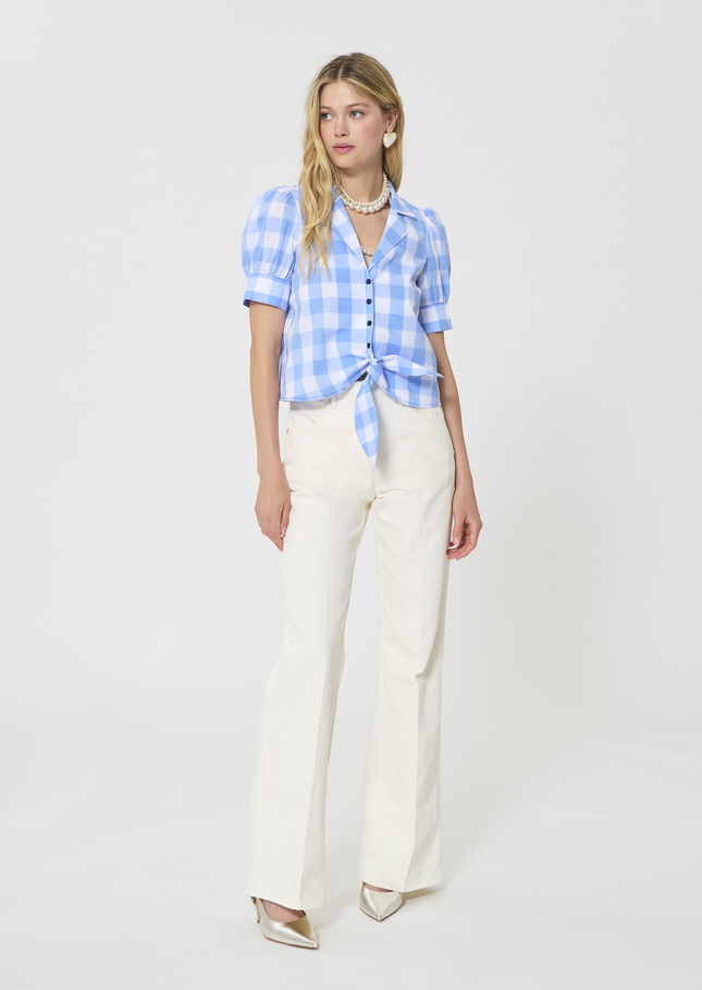 Côme shirt sky blue in gingham in poplin Horizon TARA JARMON UK