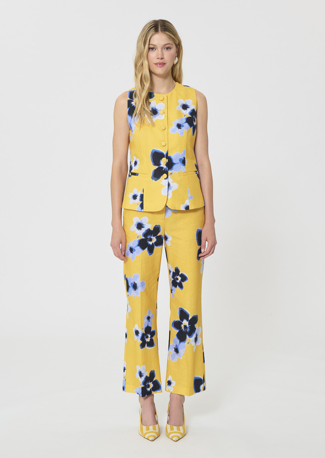 Giovanni Vest yellow floral print linen and cotton Mimosa TARA JARMON UK