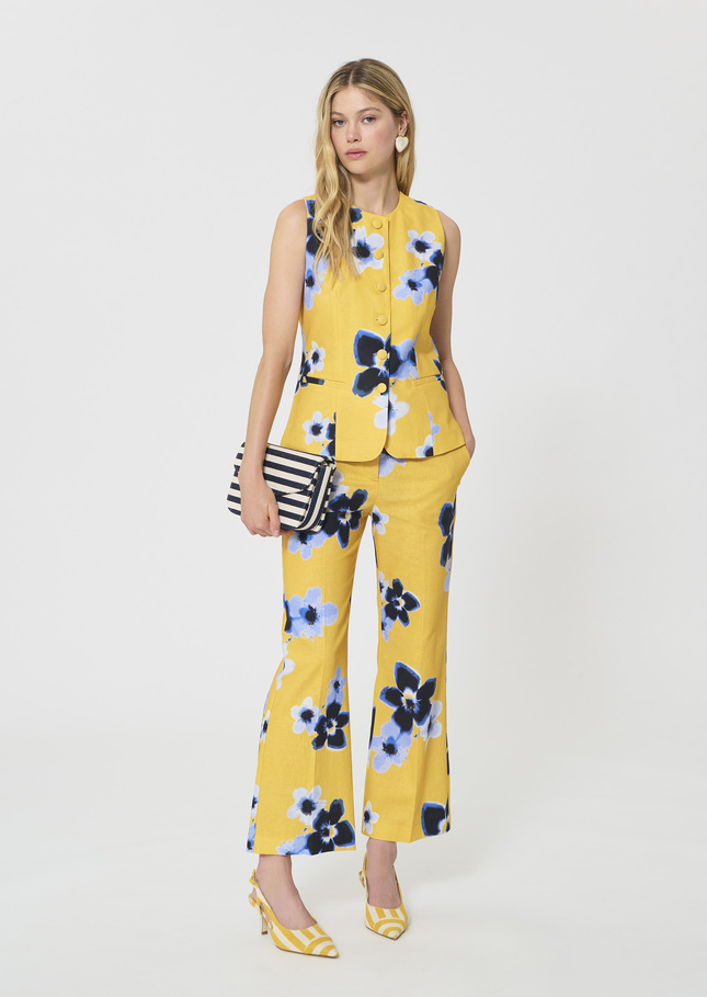 Giovanni Vest yellow floral print linen and cotton Mimosa TARA JARMON UK