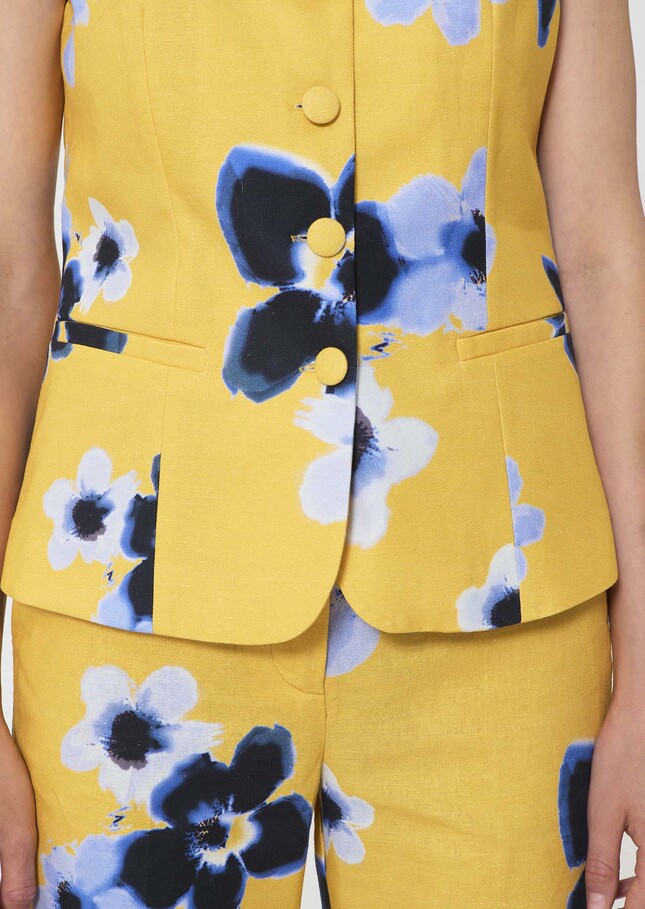 Giovanni Vest yellow floral print linen and cotton Mimosa TARA JARMON UK