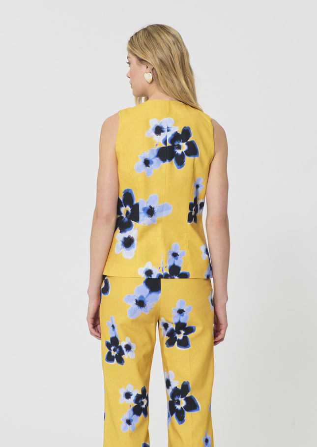 Giovanni Vest yellow floral print linen and cotton Mimosa TARA JARMON UK